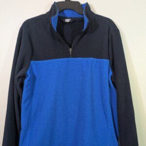 Lands' End Fleece Pullover Sweatshirt Mens Size M/T Blue Black 1/4 Zip Polyester
